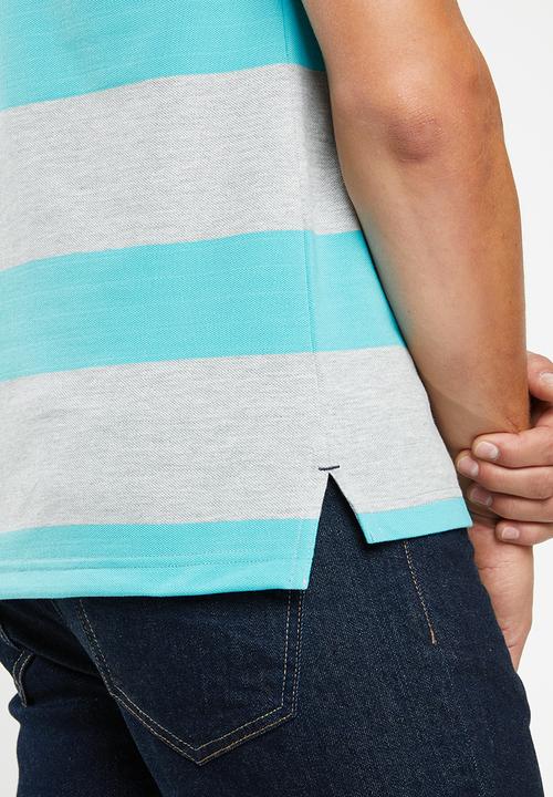 POLO - Matthew custom fit short sleeve feeder stripe golfer - blue & grey 