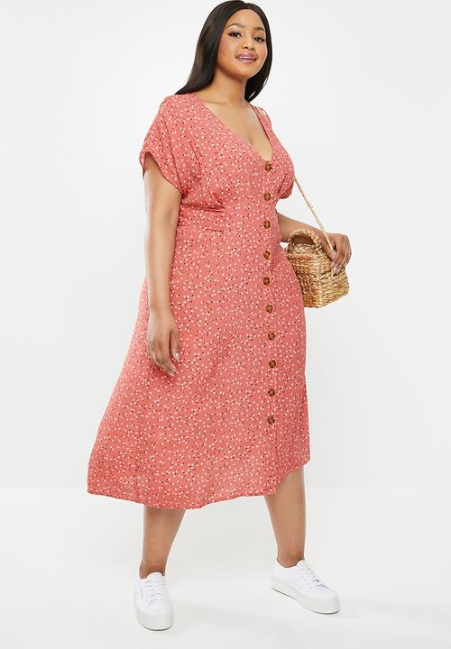 Cotton On - Curve button front midi dress  - orange