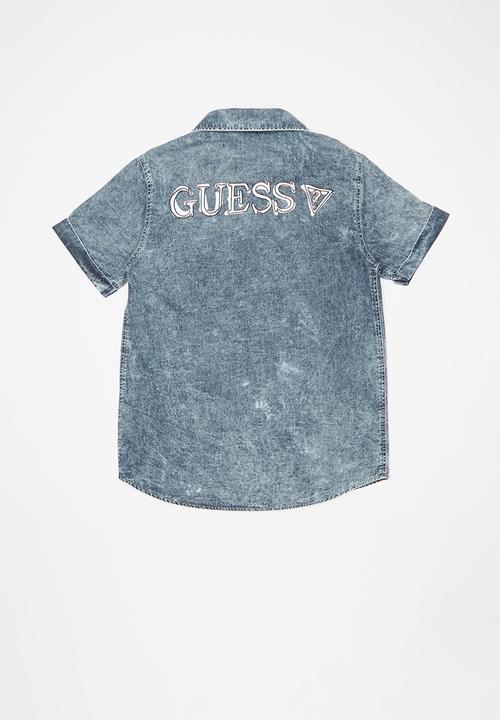 GUESS - Short sleeve denim shirt - blue