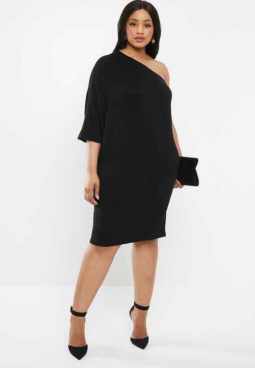 edit Plus - One shoulder asymmetrical dress - black