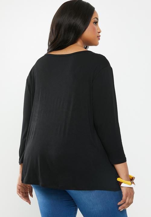 edit Plus - Lace inset V-neck top - black