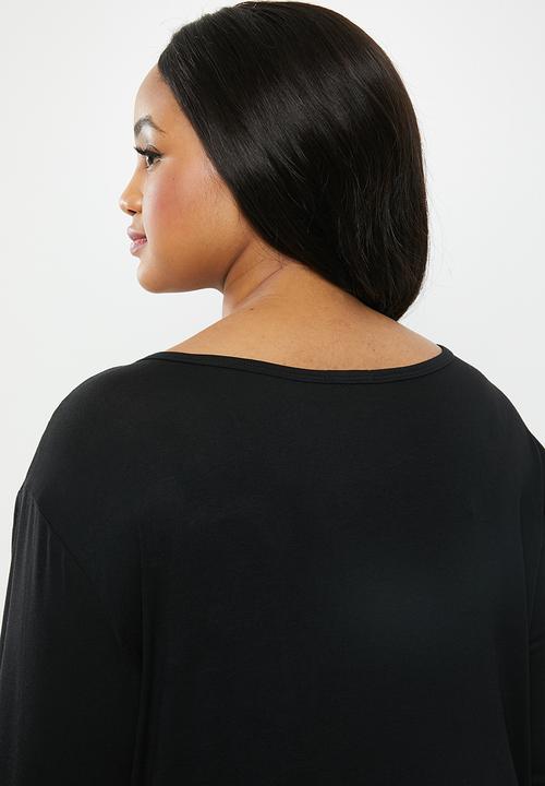 edit Plus - Lace inset V-neck top - black