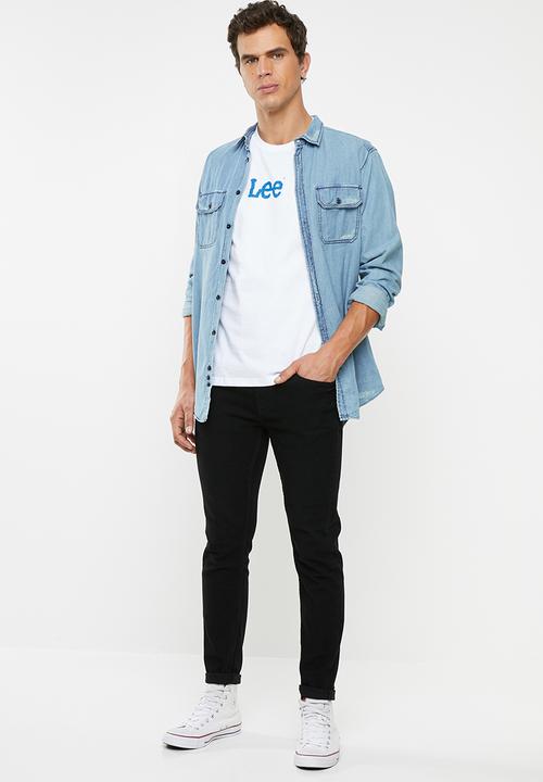 Lee  - Mid chest logo tee- white & blue