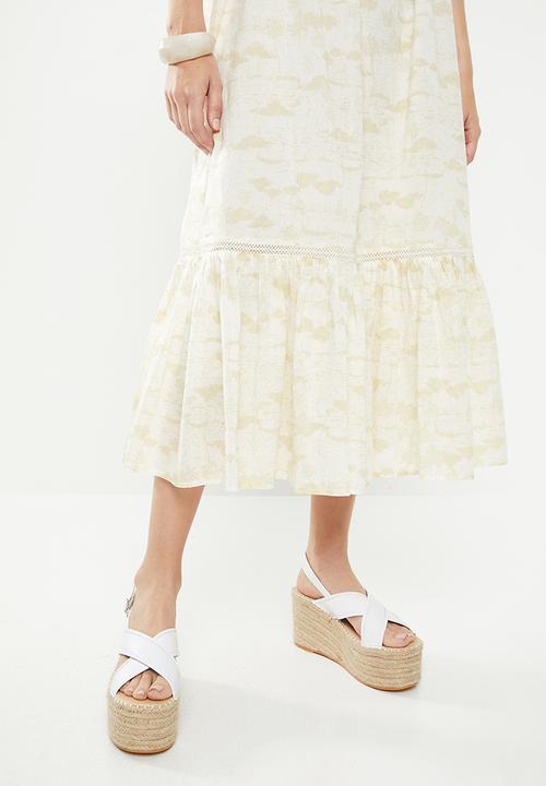 Cotton On - Woven meadow tiered midi dress - cream & yellow 
