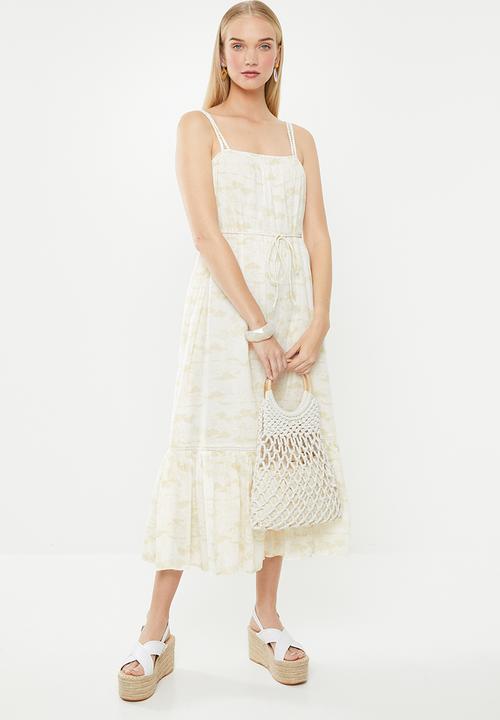 Cotton On - Woven meadow tiered midi dress - cream & yellow 