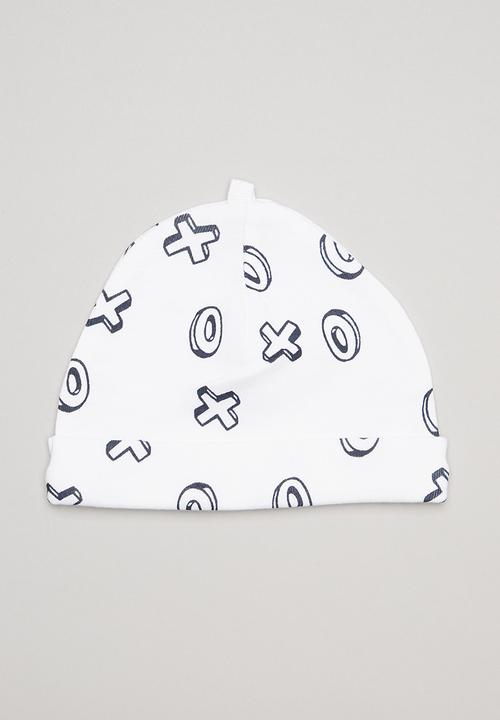 Pop Candy - X's & o's printed 2 pack beanie - white & navy