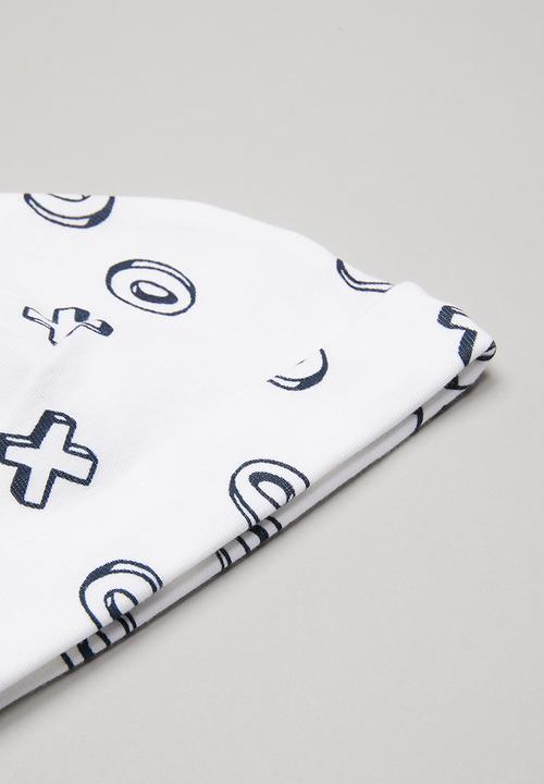 Pop Candy - X's & o's printed 2 pack beanie - white & navy
