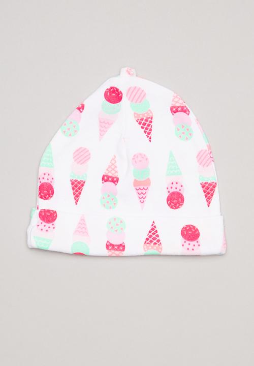 Pop Candy - Ice-cream print 2 pack beanie - pink & white