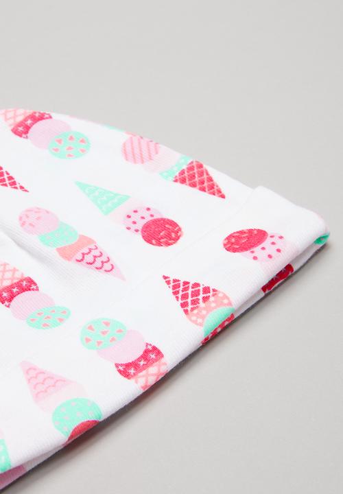 Pop Candy - Ice-cream print 2 pack beanie - pink & white