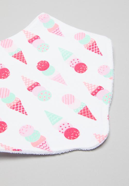 Pop Candy - Ice-cream print 2 pack bib - pink & white