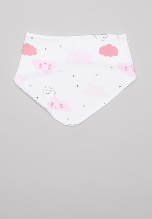 Pop Candy - Cloud print 2 pack bib - pink & white