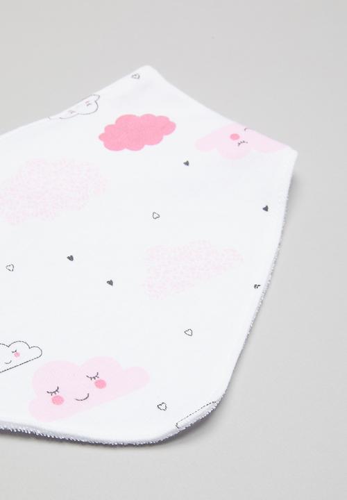Pop Candy - Cloud print 2 pack bib - pink & white