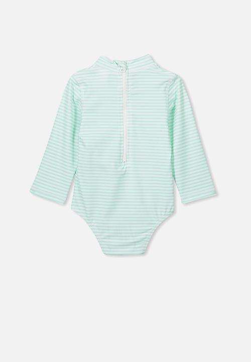 Cotton On - Malia long sleeve one piece - green & White 