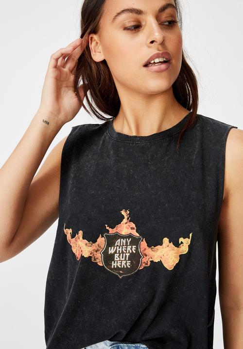 Factorie - Graphic anywhere else but here tank top - black