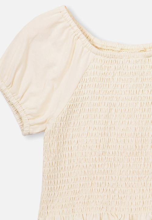 Cotton On - Silvia short sleeve shirred top - dark vanilla