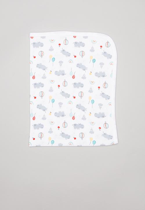 Pop Candy - Hippo & balloons receiving blanket - white