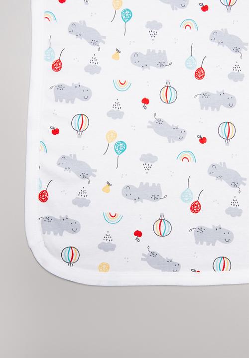 Pop Candy - Hippo & balloons receiving blanket - white