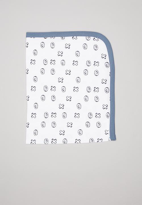 Pop Candy - X's & o's printed receiving blanket - white & navy