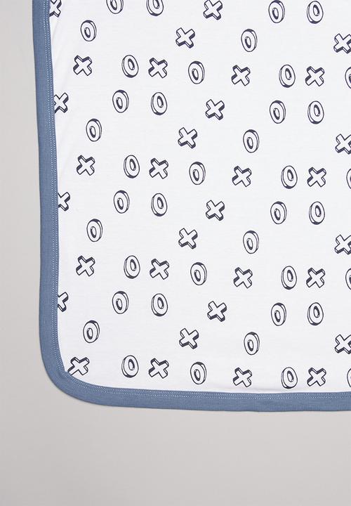 Pop Candy - X's & o's printed receiving blanket - white & navy