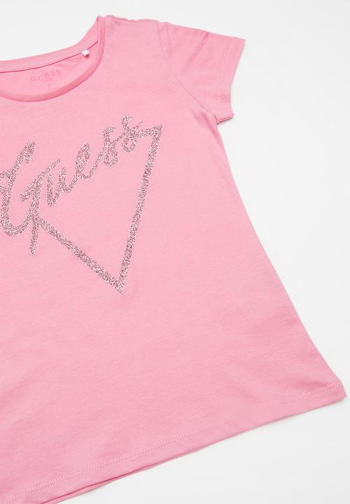 GUESS - Teens short sleeve Guess triangle script tee - pink