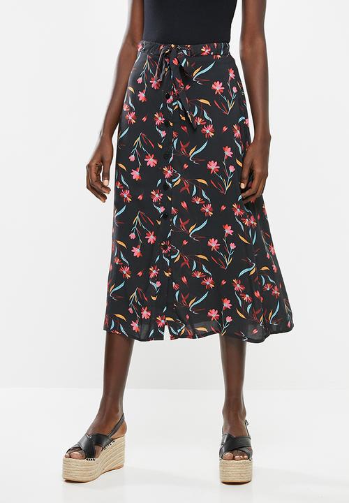 Superbalist - Button through midi skirt - black & pink 