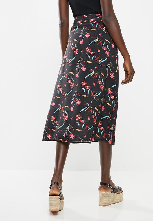 Superbalist - Button through midi skirt - black & pink 