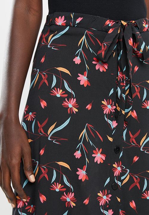 Superbalist - Button through midi skirt - black & pink 