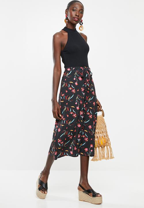Superbalist - Button through midi skirt - black & pink 