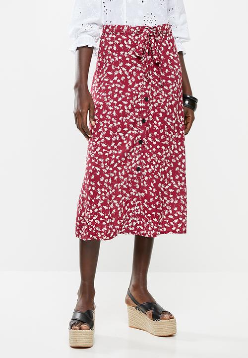 Superbalist - Button through midi skirt - burgundy & white 