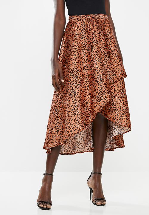 Superbalist - Asymetric wrap midi skirt - rust & black