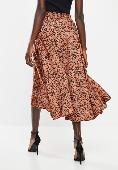 Superbalist - Asymetric wrap midi skirt - rust & black