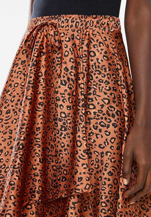 Superbalist - Asymetric wrap midi skirt - rust & black