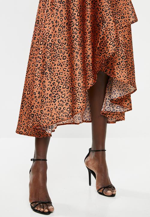 Superbalist - Asymetric wrap midi skirt - rust & black