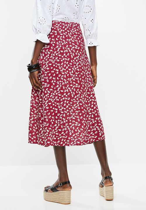 Superbalist - Button through midi skirt - burgundy & white 