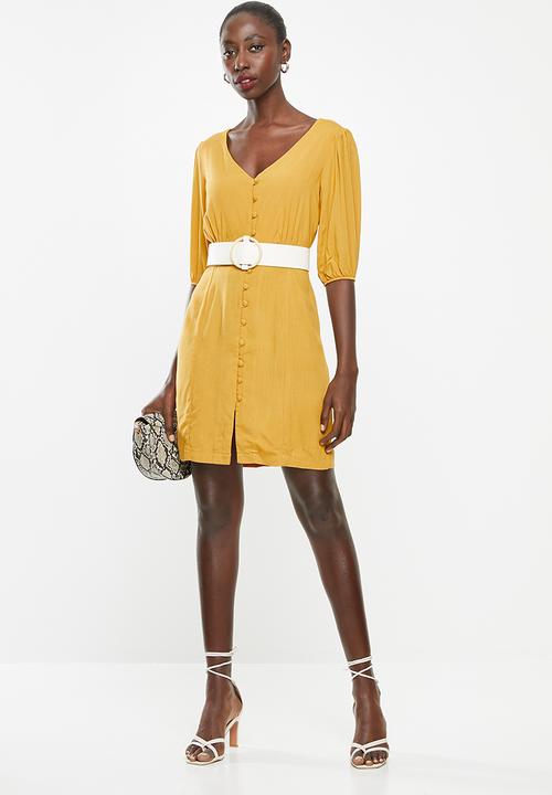 Superbalist - Puff sleeve button through dress - yellow