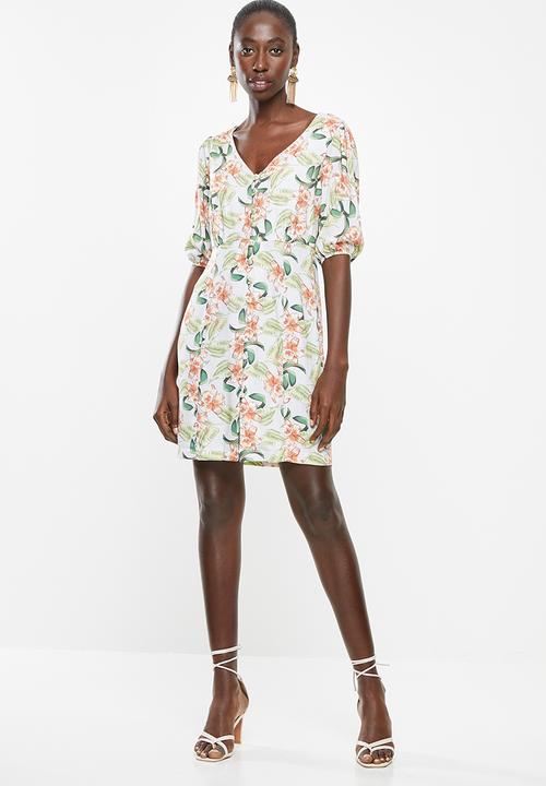 Superbalist - Puff sleeve button through dress - multi