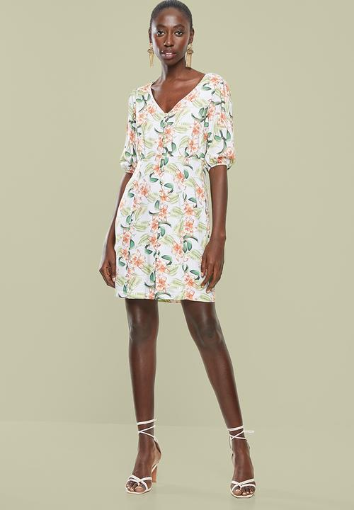 Superbalist - Puff sleeve button through dress - multi