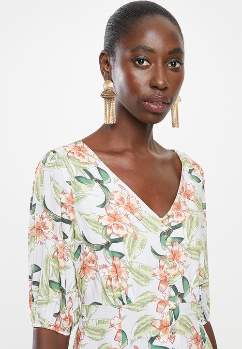 Superbalist - Puff sleeve button through dress - multi