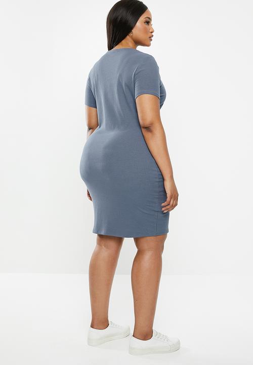 Cotton On - Curve gabby short sleeve mini dress - blue 