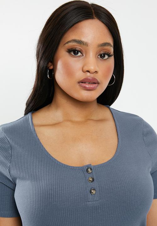 Cotton On - Curve gabby short sleeve mini dress - blue 