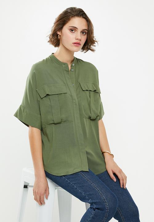 Superbalist - Utility pocket mandarin shirt - green