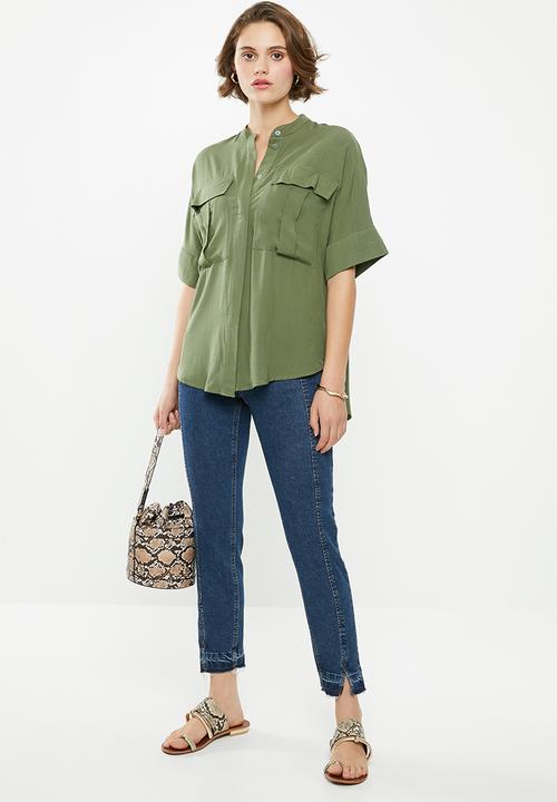 Superbalist - Utility pocket mandarin shirt - green