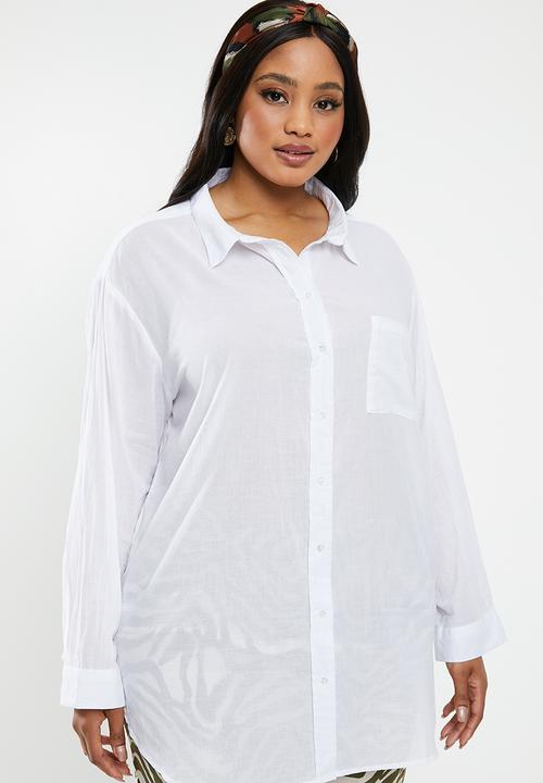 Cotton On - Curve savannah oversized resort shirt - white