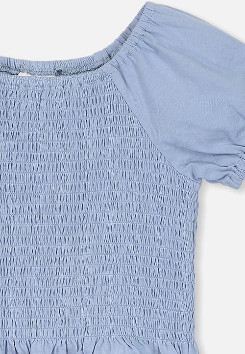 Cotton On - Silvia short sleeve shirred top - blue