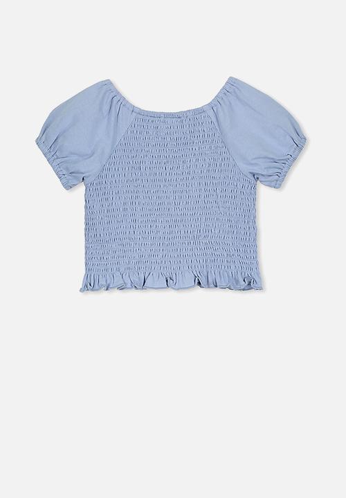 Cotton On - Silvia short sleeve shirred top - blue