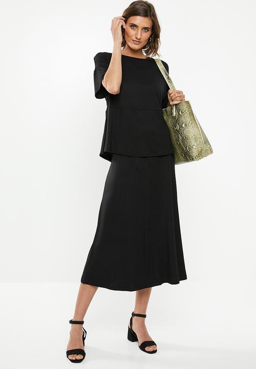 edit - Draw cord midi skirt - black