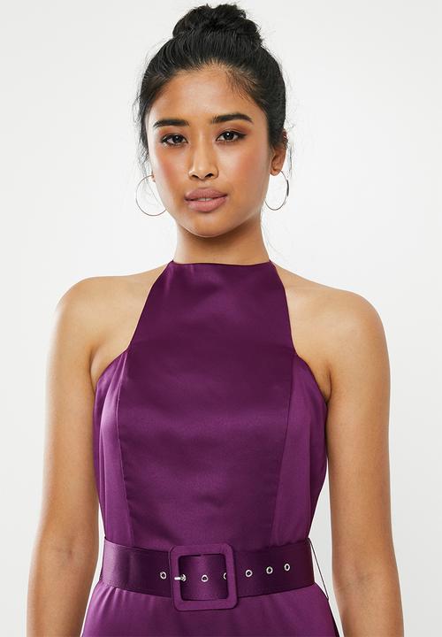 Missguided - Satin square neck belted mini dress - purple