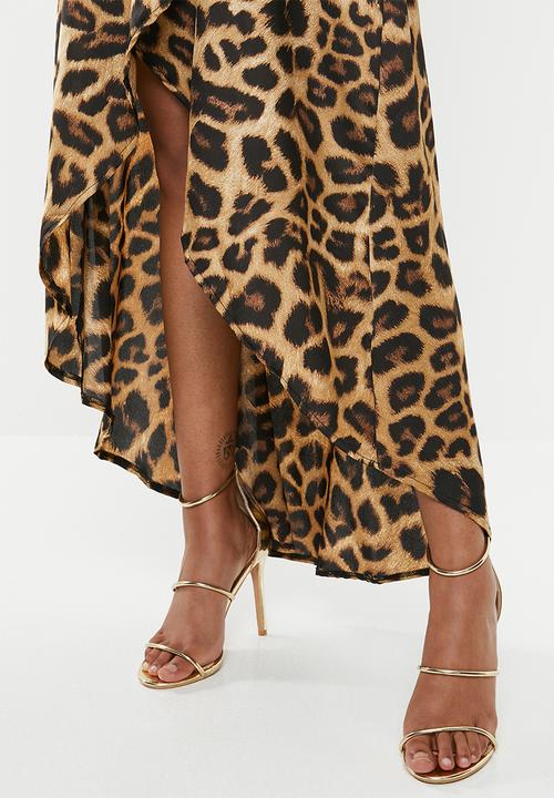 Missguided - High low wrap midi dress ls leopard - mutli 