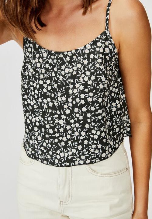 Cotton On - Astrid cropped scoop neck cami - black & white 