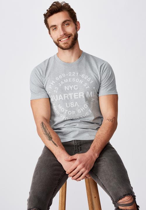 Cotton On - Quarter mile Tbar moto T-shirt - grey